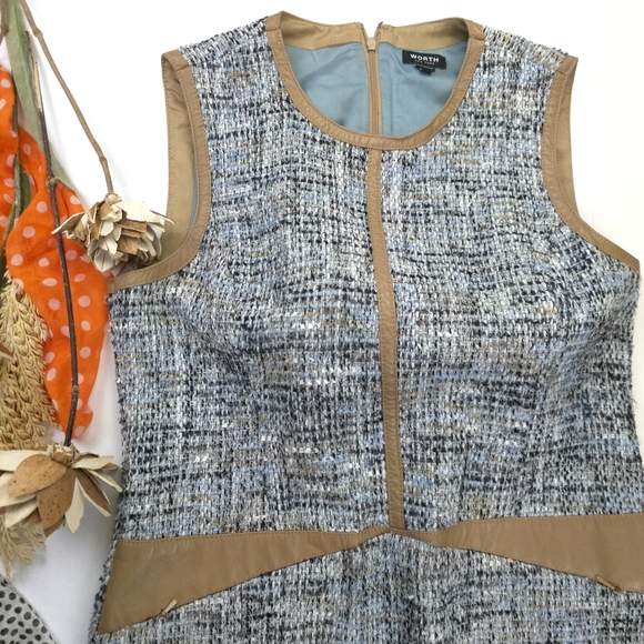 Worth Tweed Weave Blue and Tan Dress Sz 12 - Picture 2 of 14